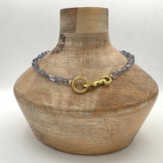 Necklace: Iolite Faceted Nuggets and Chunky Brass