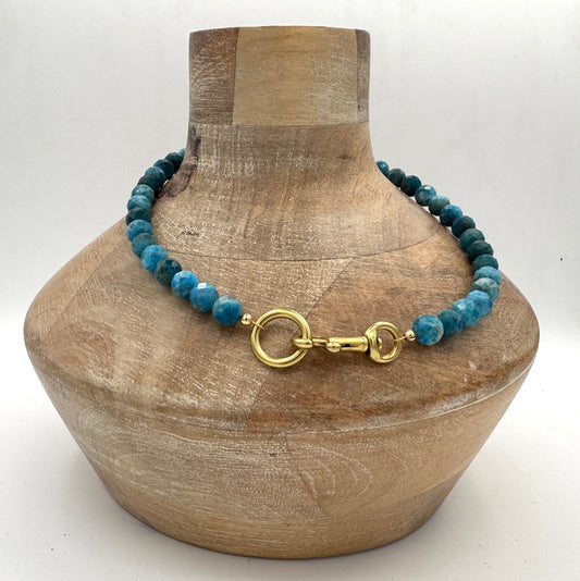 Necklace: Choker: Large Apatite with Chunky Brass Clasp