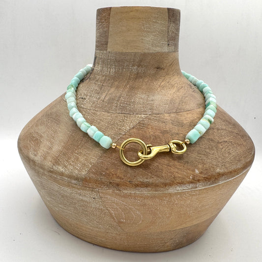 Necklace: Blue Opal Cubes Necklace with Chunky Brass