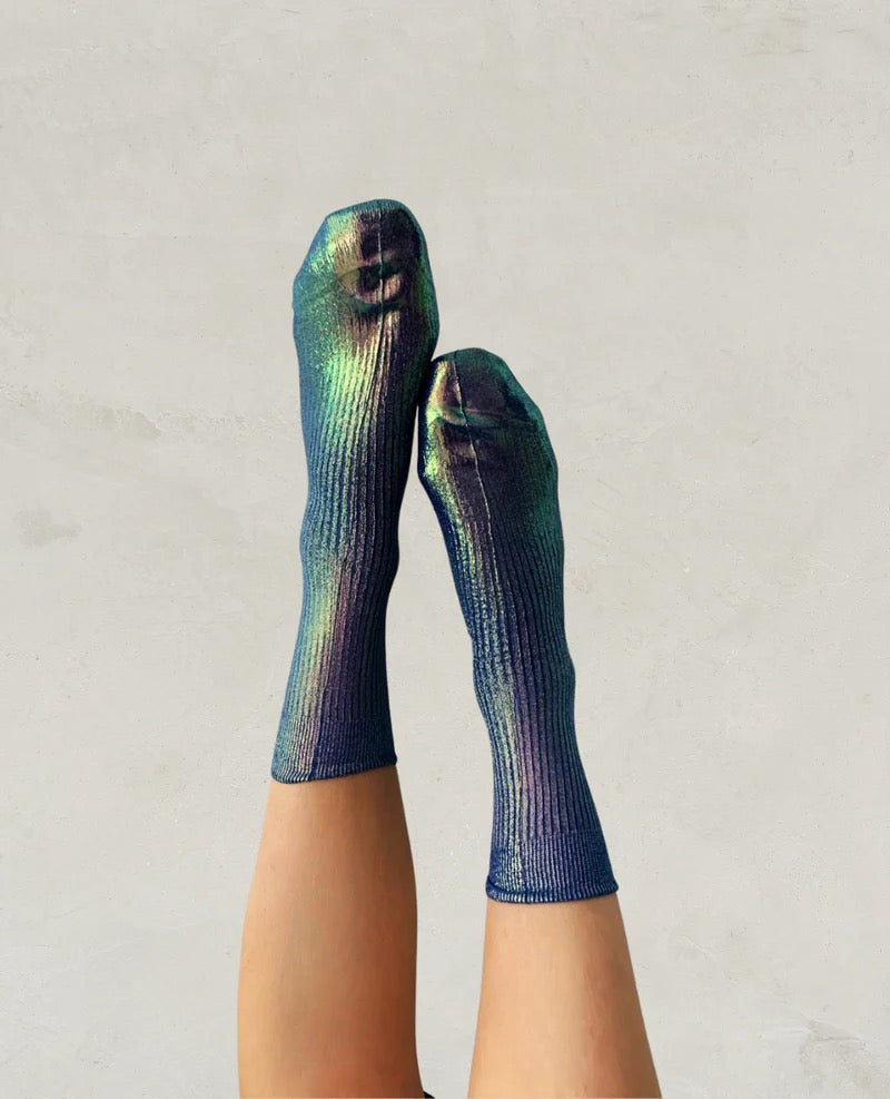 Maria La Rosa Cangiante Ribbed Socks in Bluette