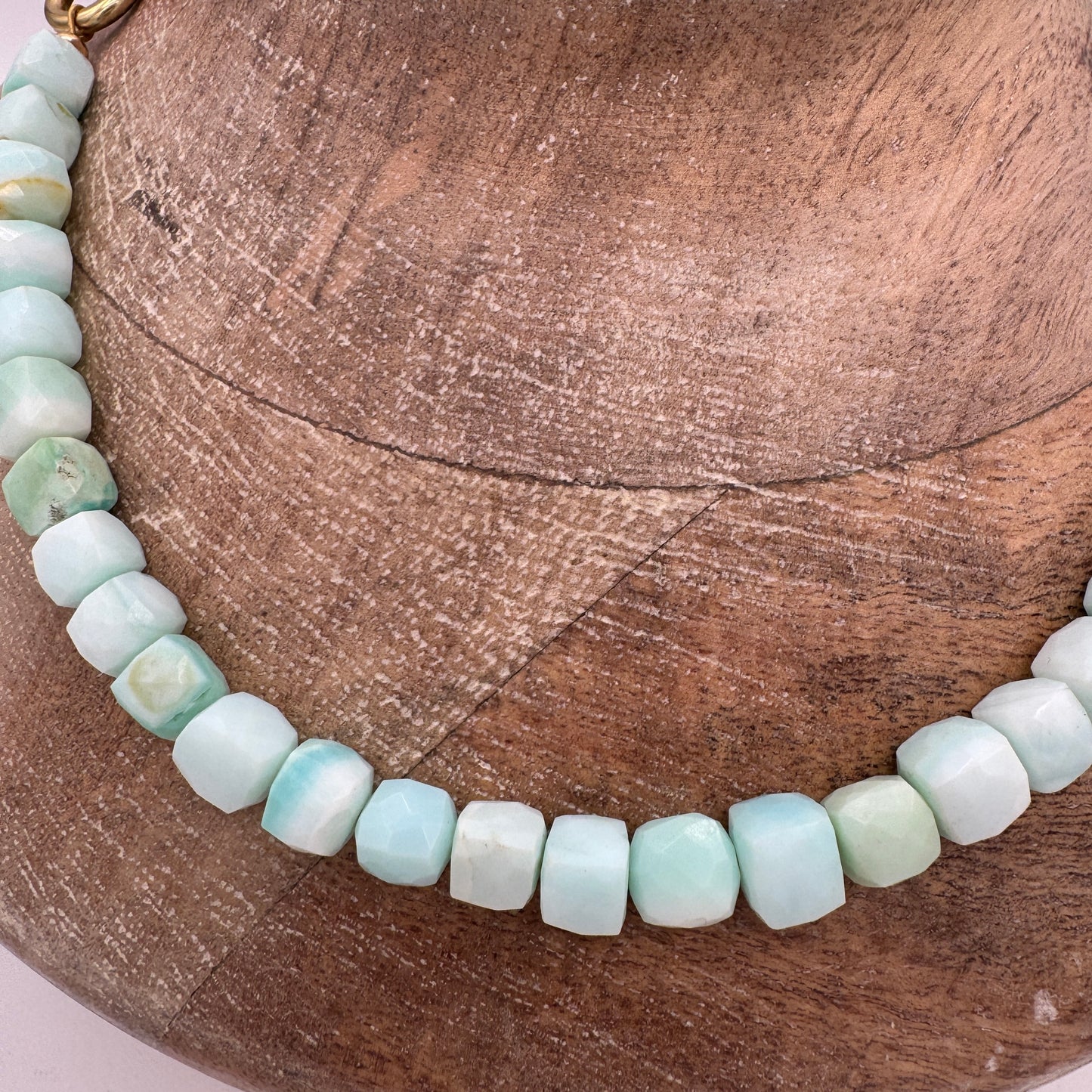 Necklace: Blue Opal Cubes Necklace with Chunky Brass