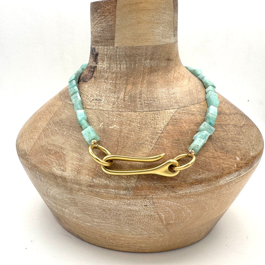 Necklace: Amazonite Nugget Necklace with Chunky Brass