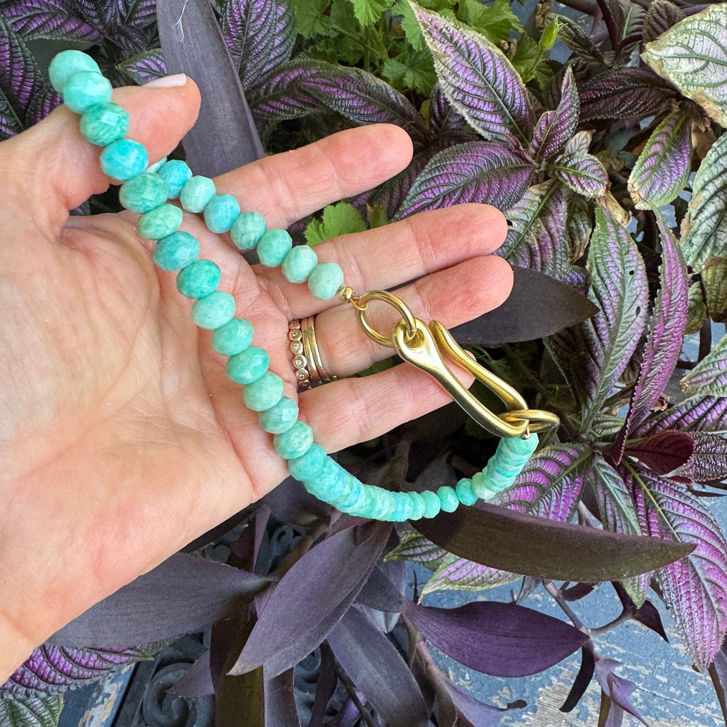 Necklace: Big Amazonite with Brass