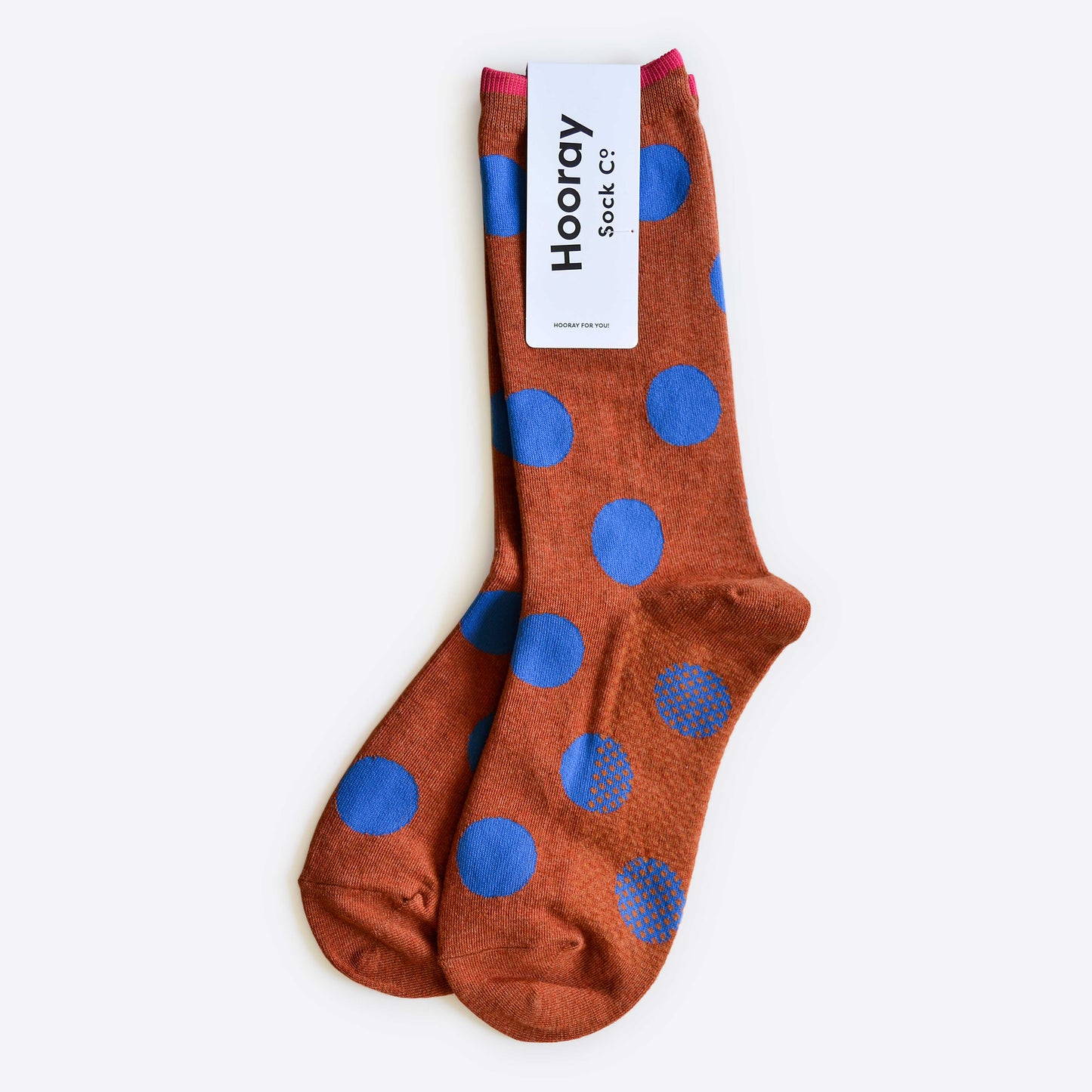 Polka Dot Crew Socks, Brown and Blue