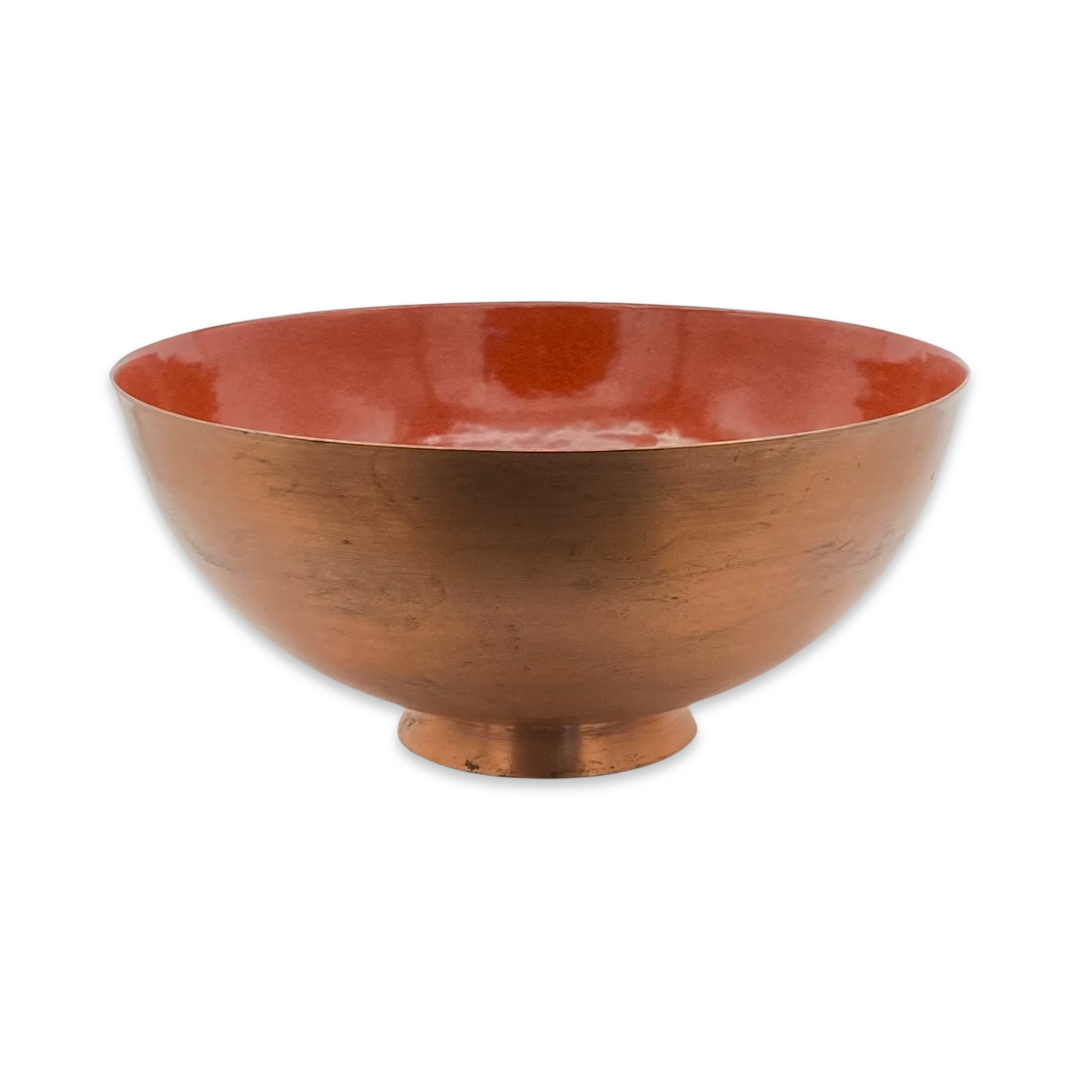 Vintage Deep Red Enamel Copper Bowl