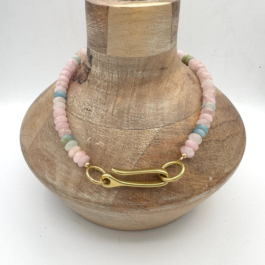 Necklace: Morganite and Aquamarine with Chunky Brass
