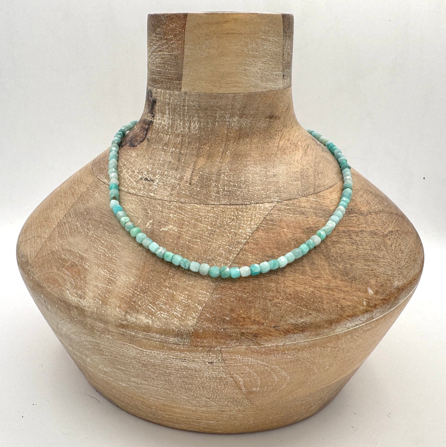 Necklace: Amazonite Cubes Necklace with Chunky Brass