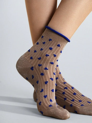 Hansel From Basel Spiffy Hearts Short Crew Socks in Bronze
