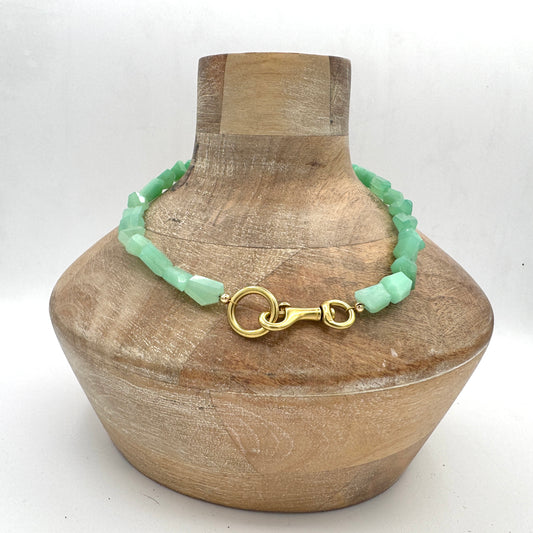 Necklace: Chrysoprase Nuggets with Chunky Brass
