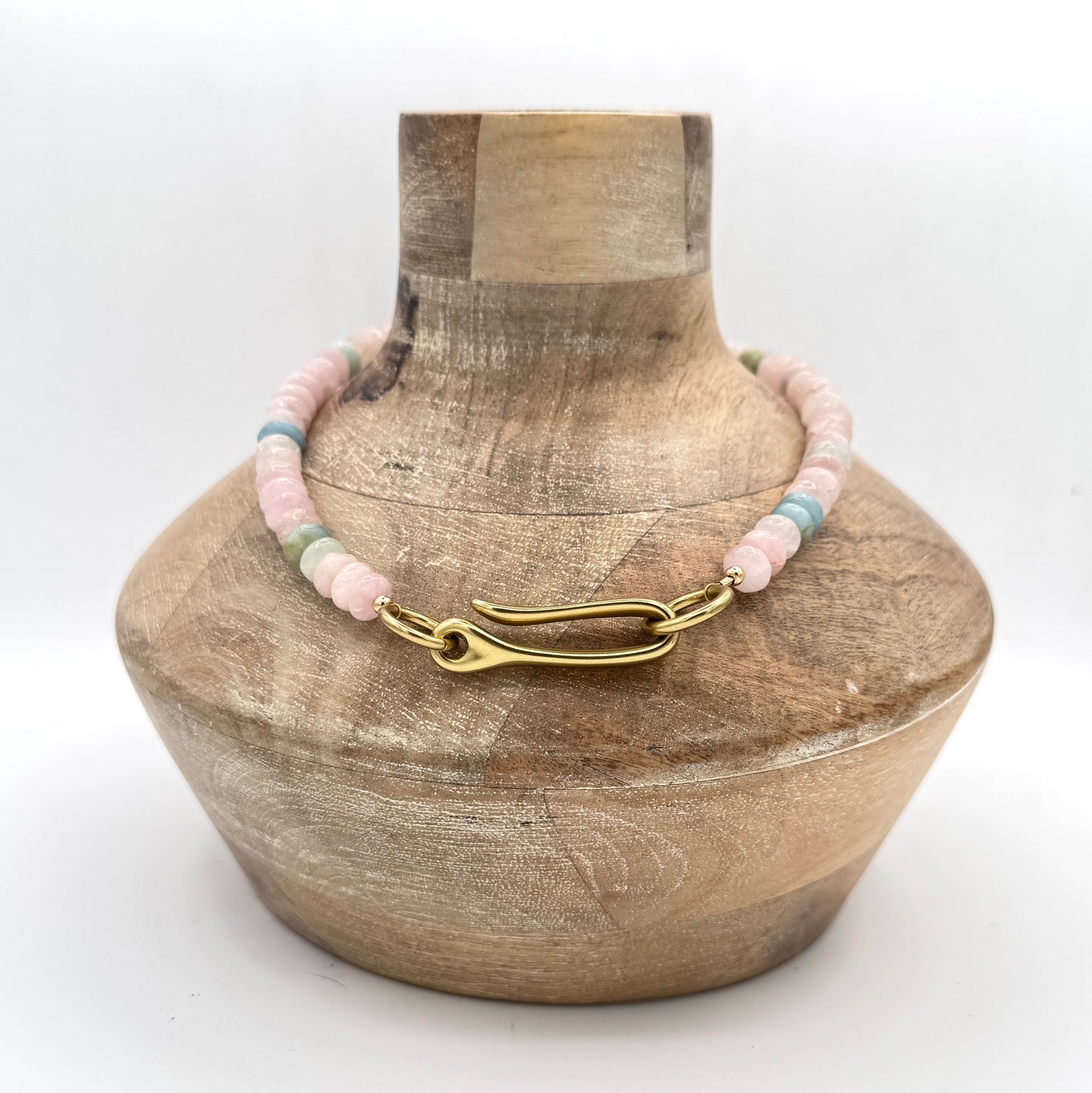 Necklace: Morganite and Aquamarine with Chunky Brass