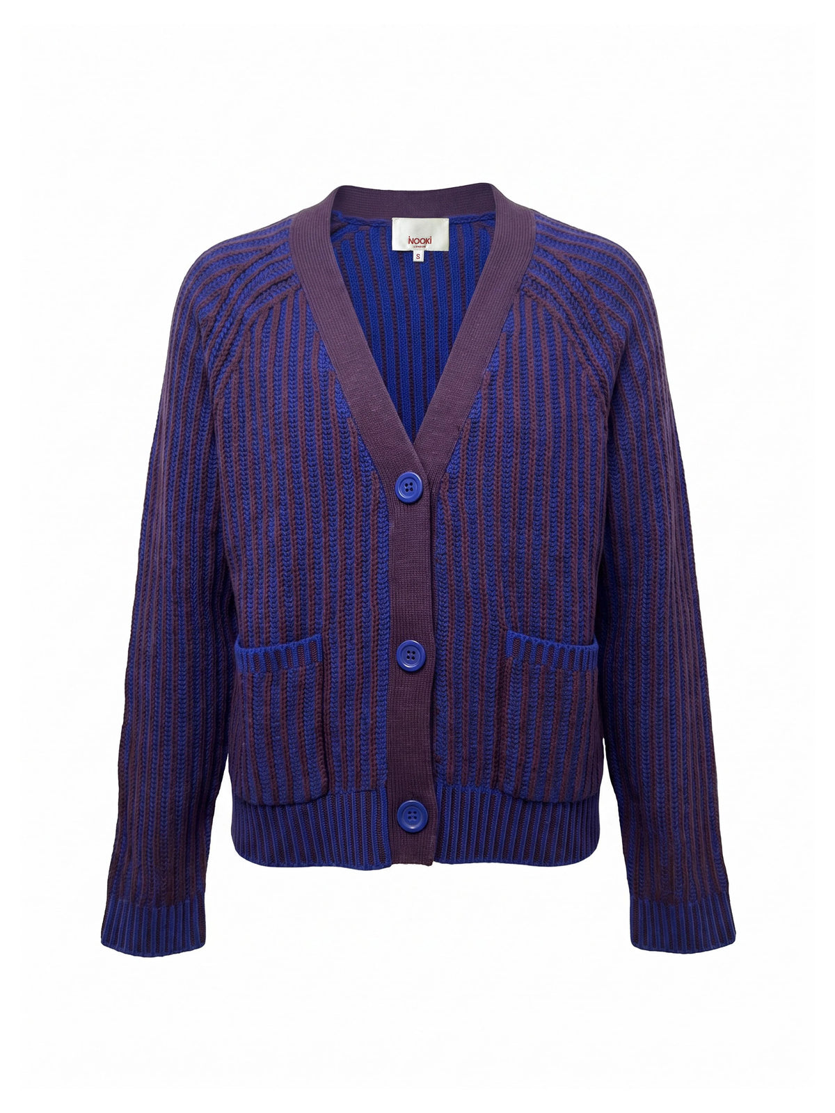 NOOKI Fabian Grandad Cardigan in Blue Mix