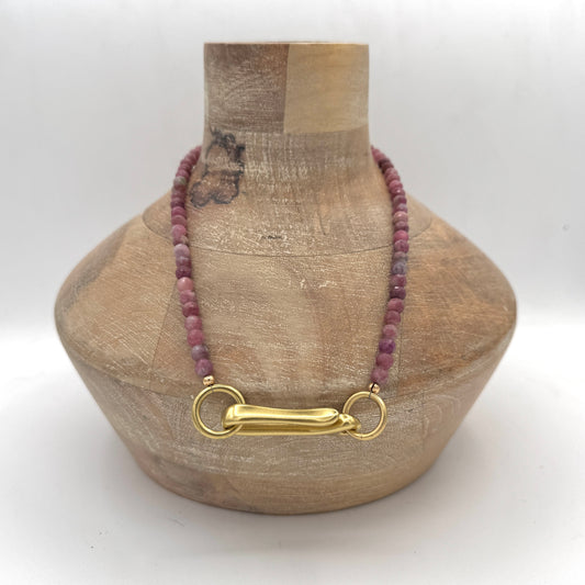 Necklace: Pink Tourmaline with Chunky Brass Hardware