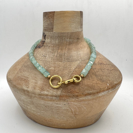 Necklace: Choker Blue Chalcedony with Chunky Brass