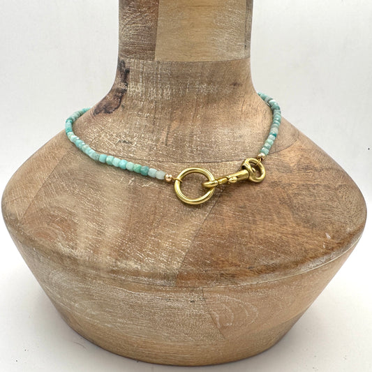 Necklace: Amazonite Cubes Necklace with Chunky Brass