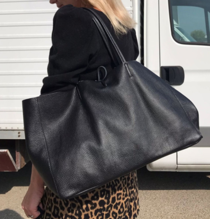 Black Leather Travel Bag Tie Closure