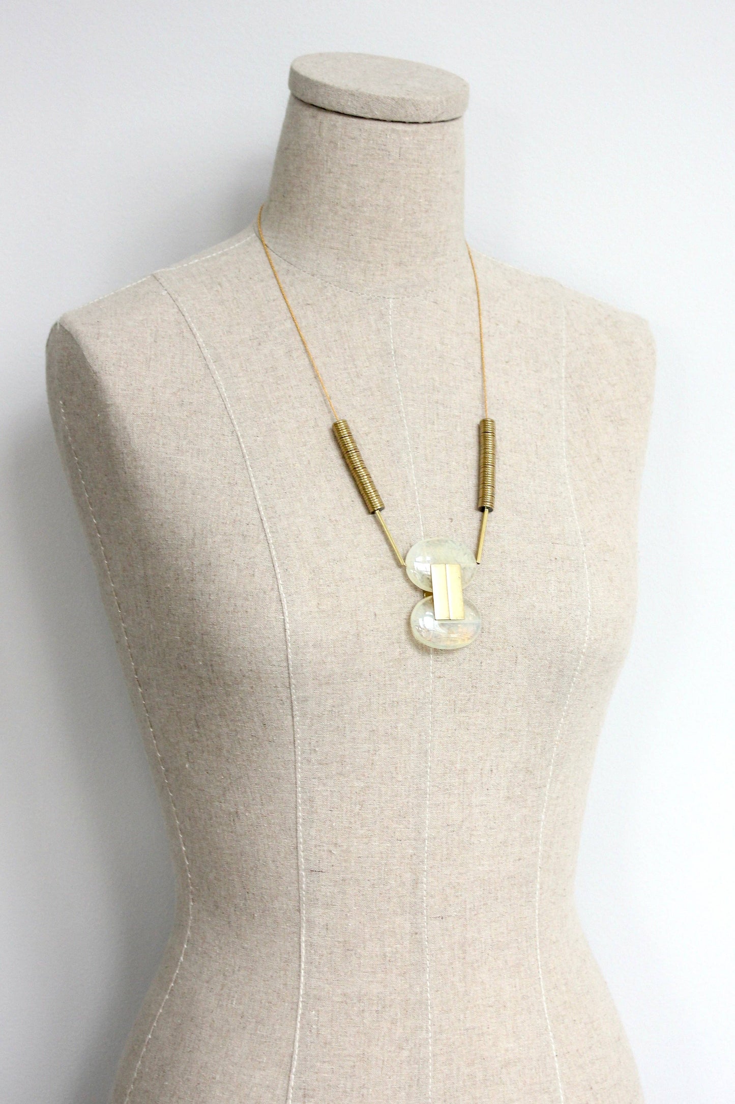 Quartz and gold hematite geometric necklace
