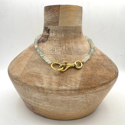 Necklace: Aquamarine and Morganite Choker with Chunky Brass