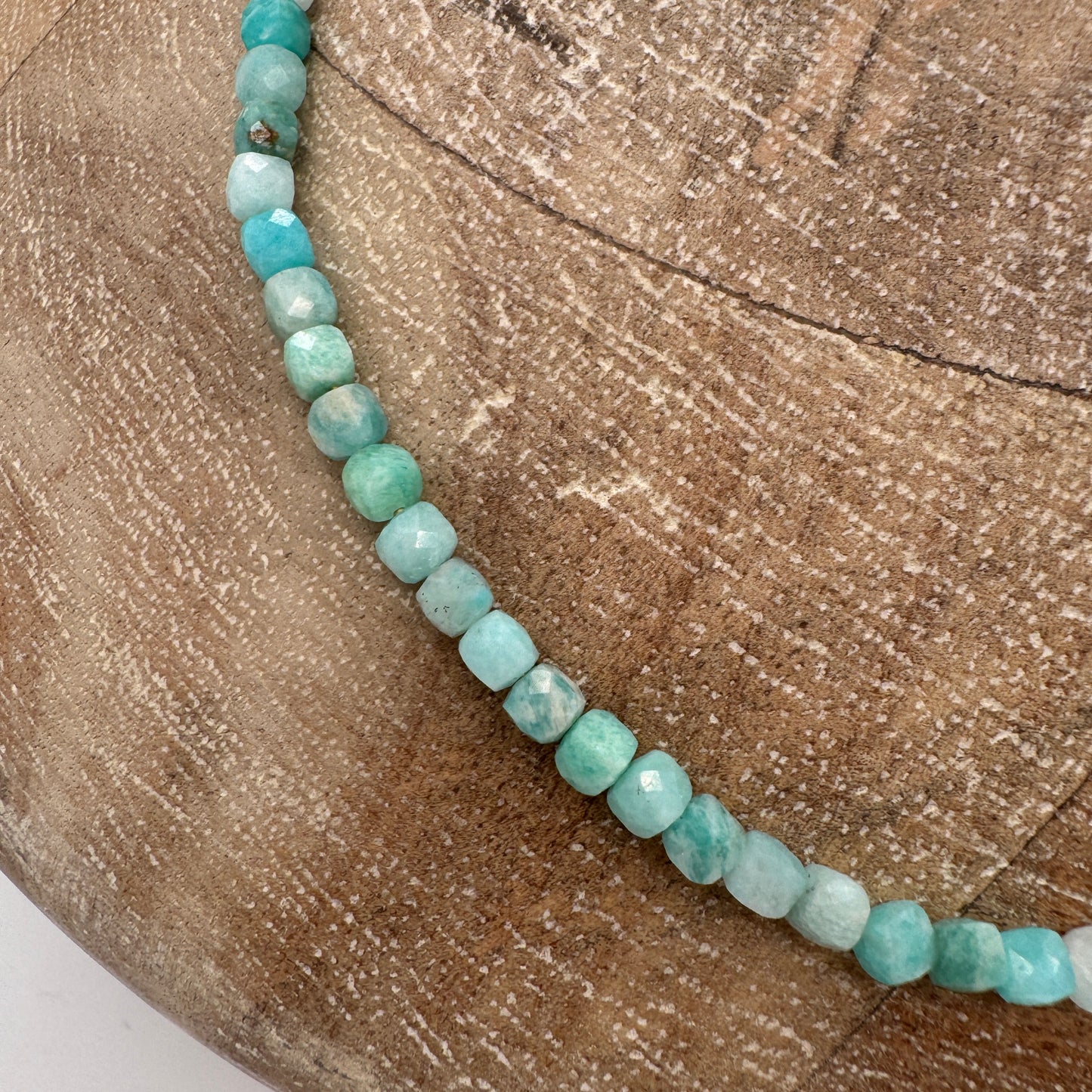 Necklace: Amazonite Cubes Necklace with Chunky Brass