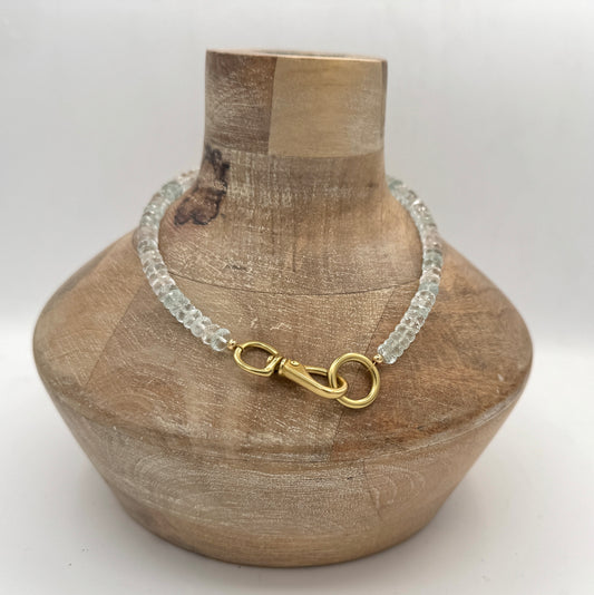 Necklace: Aquamarine Rondelles with Chunky Brass
