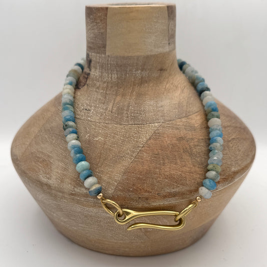 Necklace: Azurite in Calcite with Chunky Brass