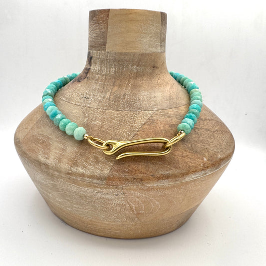 Necklace: Big Amazonite with Brass