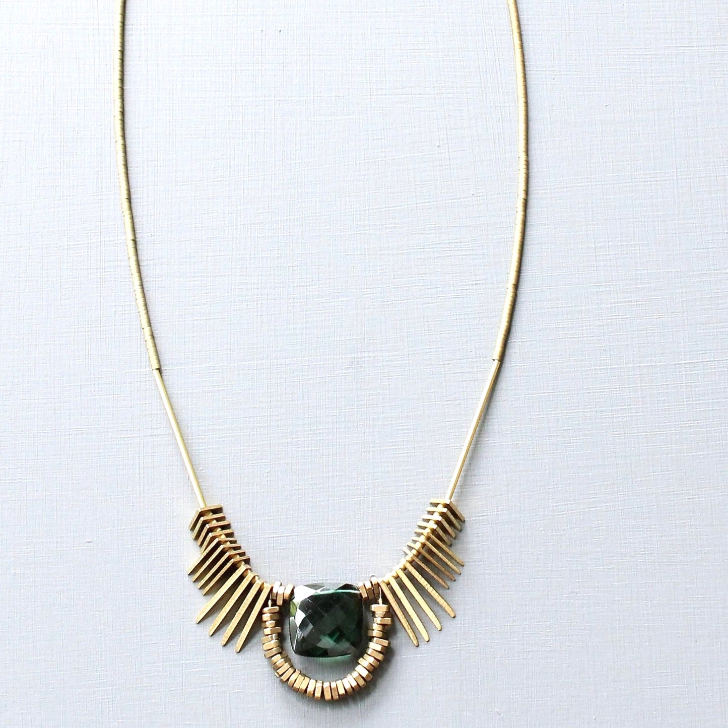 Tourmaline and Brass Art Deco Necklace