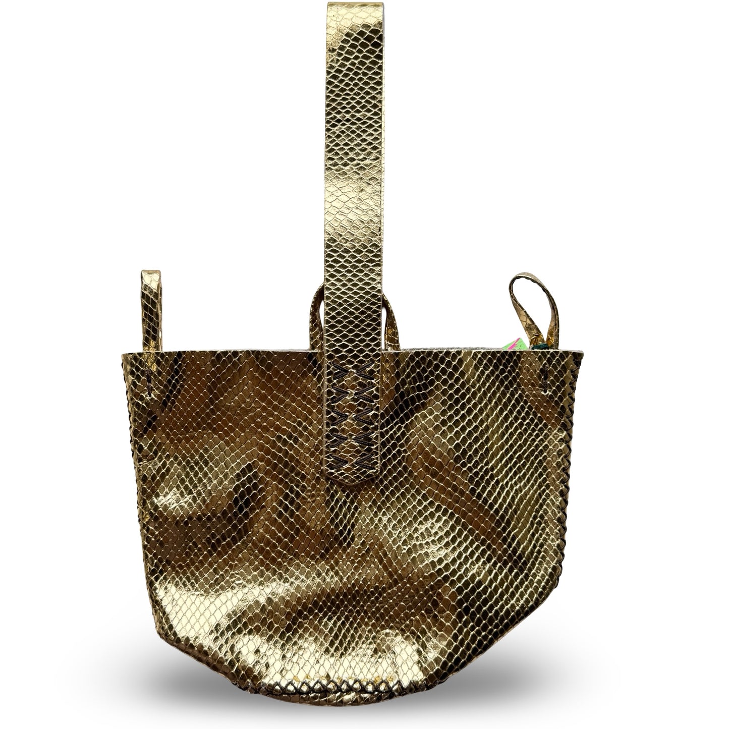Volta Atelier Navigli Bag in Bright Gold with Brown Stitching