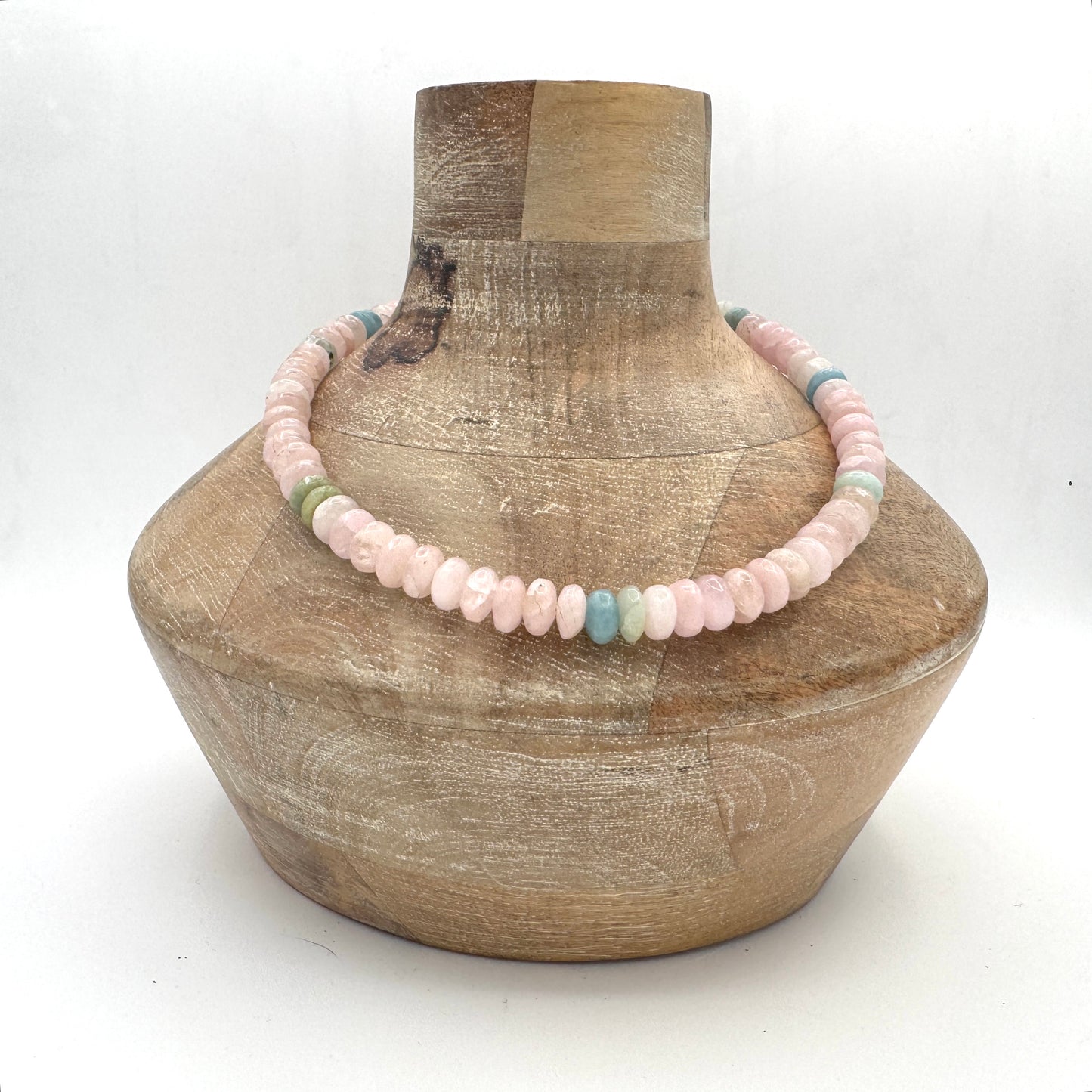Necklace: Morganite and Aquamarine with Chunky Brass
