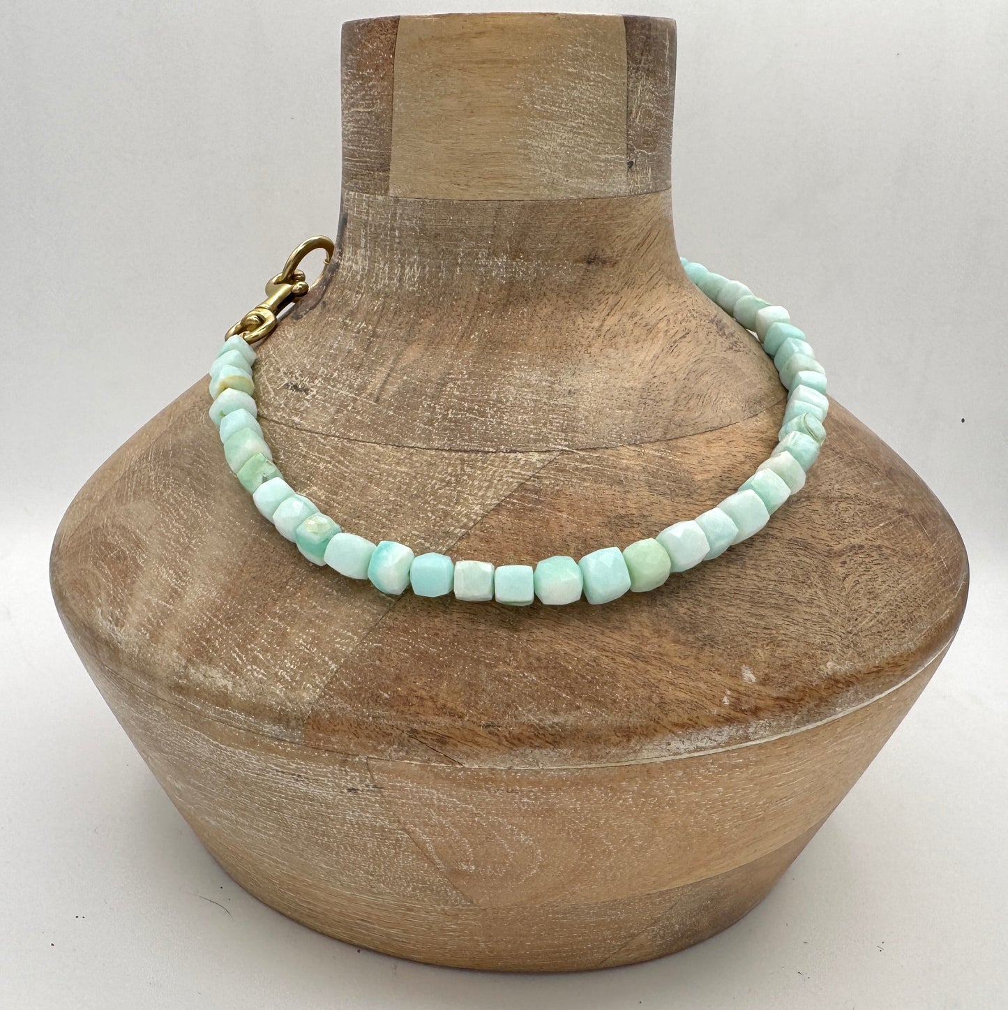 Necklace: Blue Opal Cubes Necklace with Chunky Brass
