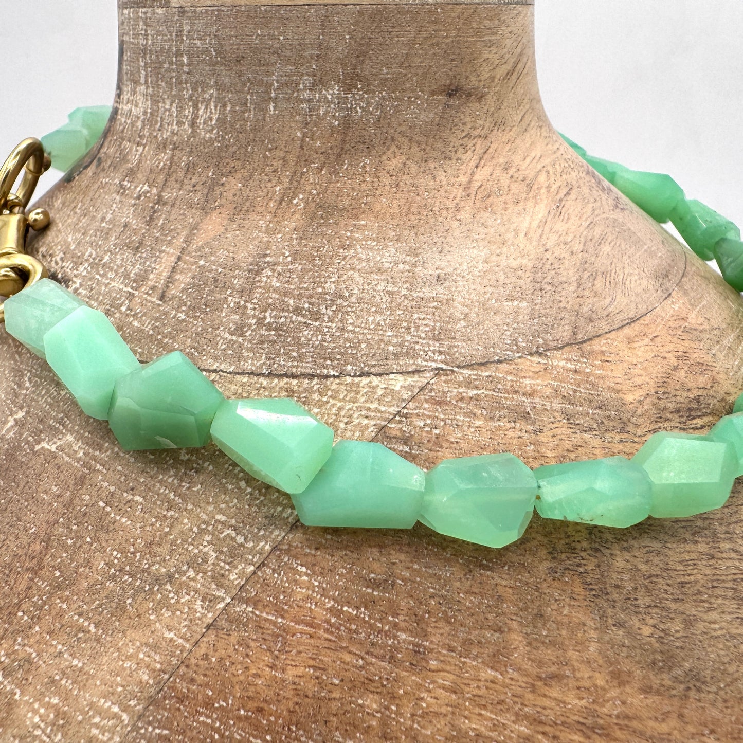 Necklace: Chrysoprase Nuggets with Chunky Brass