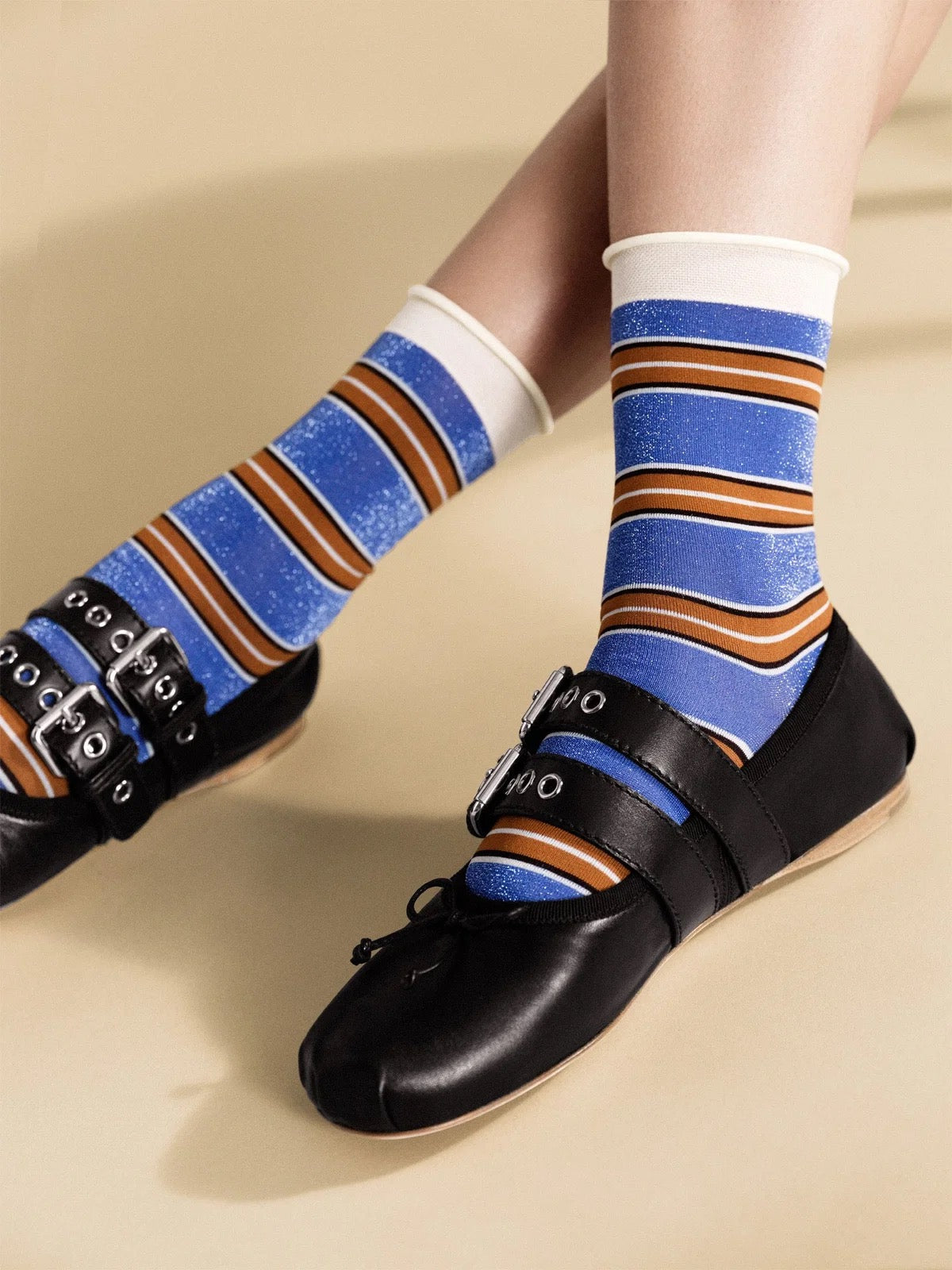 Hansel From Basel 70's Stripe Crew Socks in Blue