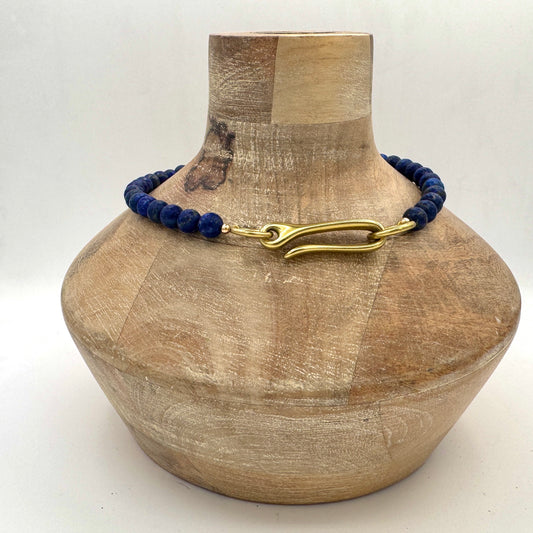 Necklace: Large Lapis with Chunky Brass