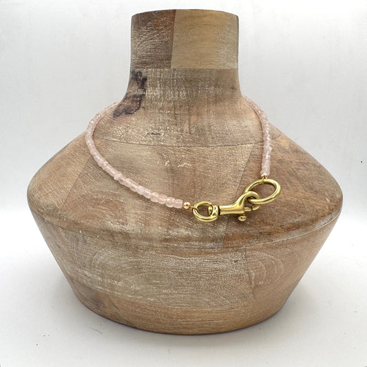 Necklace: Rose Quartz with Chunky Brass Hardware