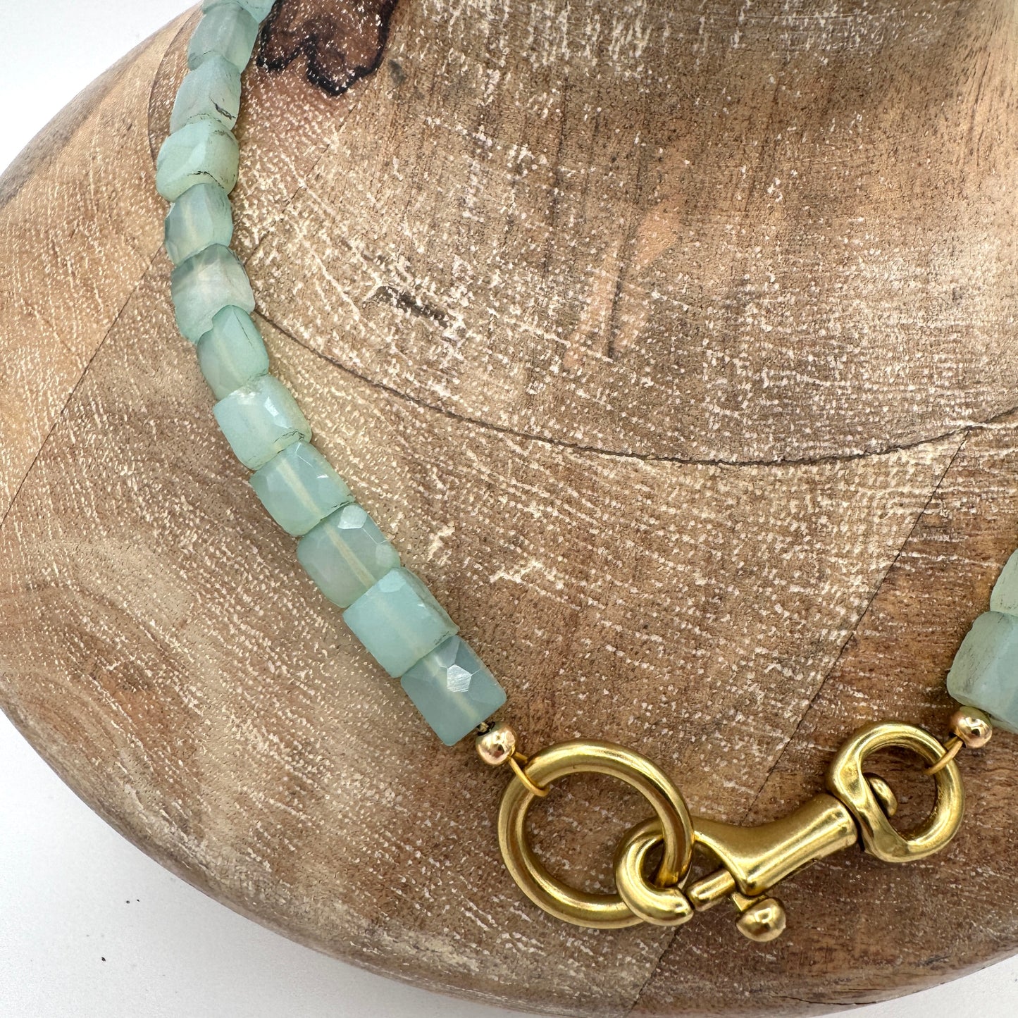 Necklace: Choker Blue Chalcedony with Chunky Brass