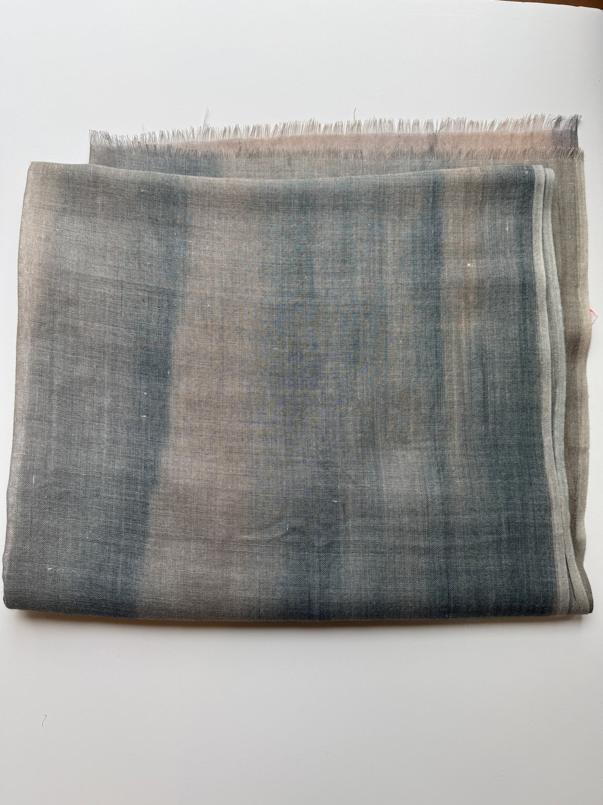 MARTYN THOMPSON Cashmere and silk "Cloud" scarf in blue with fringe edge detail - 28x71"