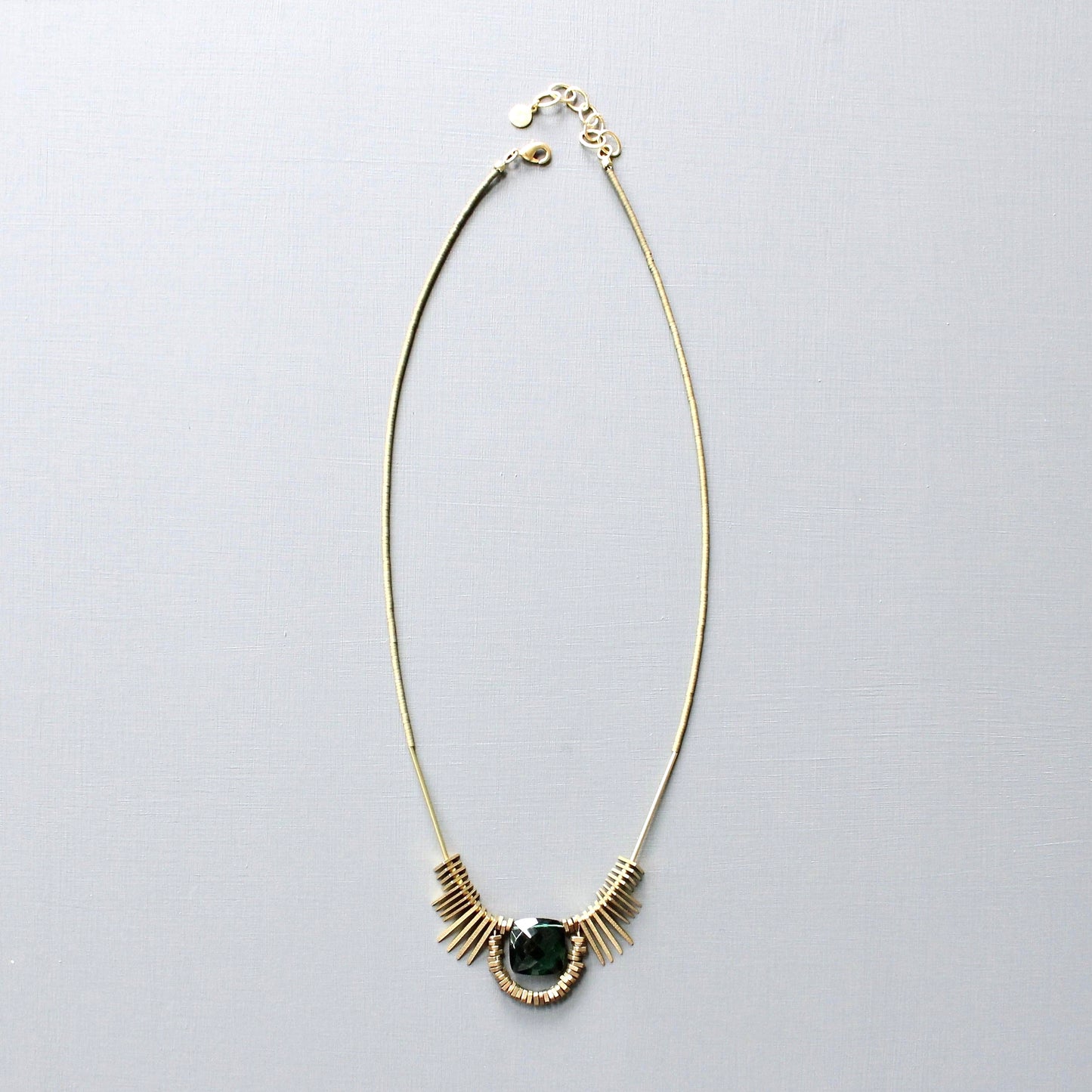 Tourmaline and Brass Art Deco Necklace