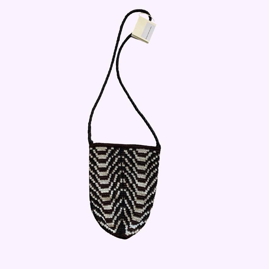 Enshalla Woven Nylon and Leather Crossbody Bag in Black and White