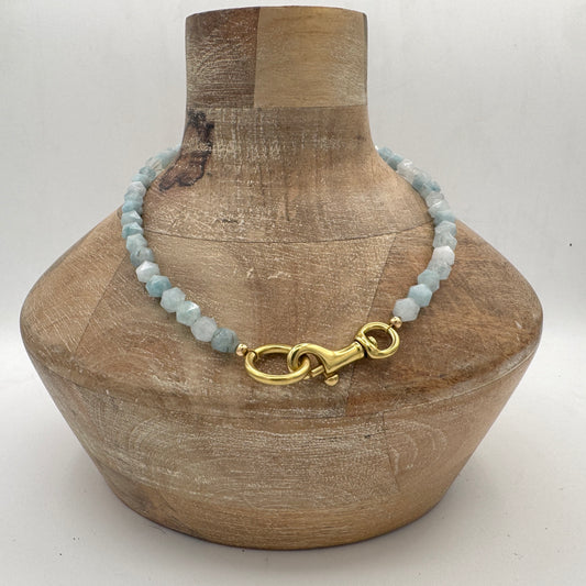 Necklace: Hexagonal Aquamarine with Chunky Brass