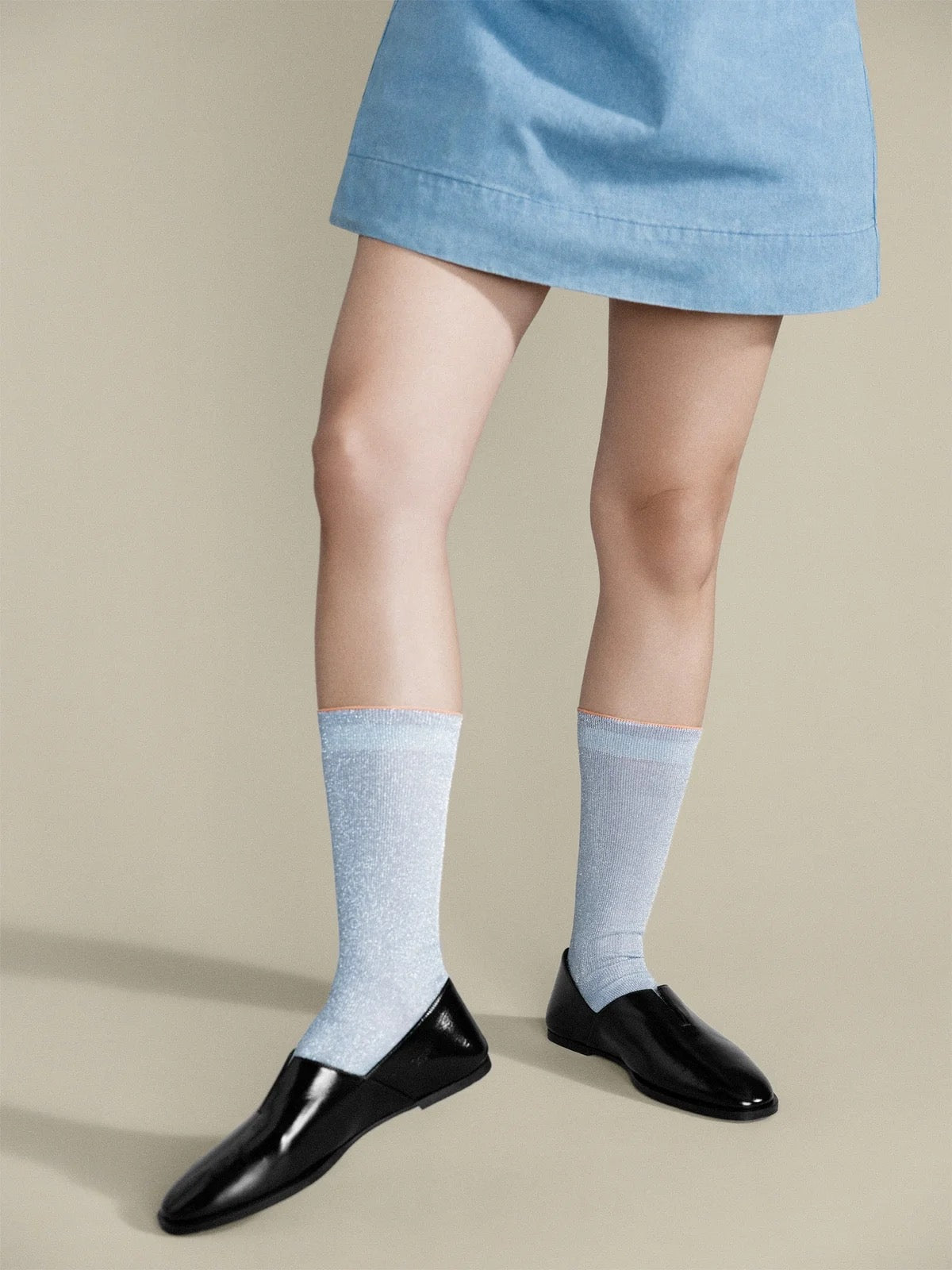 Hansel From Basel Lumiesta Lettuce Cuff Crew Socks in Light Blue