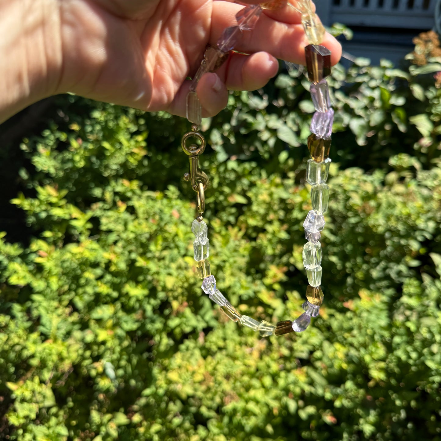 Necklace: Amethyst, Citrine and Smokey Quartz Nuggets with Chunky Brass