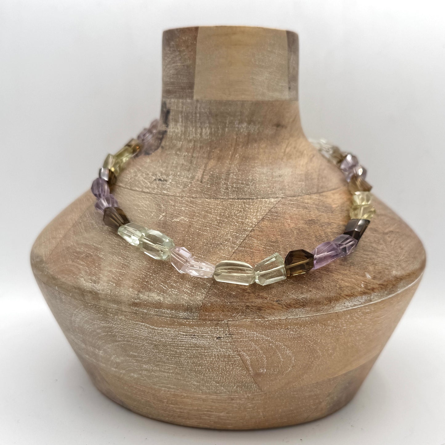 Necklace: Amethyst, Citrine and Smokey Quartz Nuggets with Chunky Brass