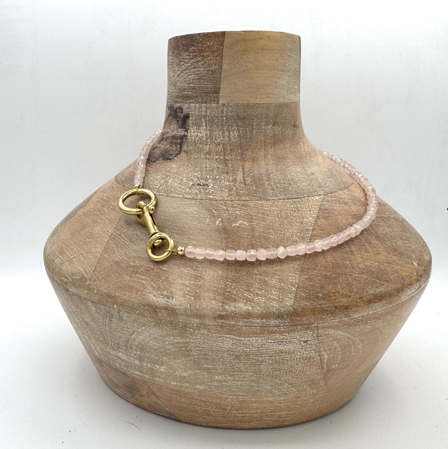 Necklace: Rose Quartz with Chunky Brass Hardware