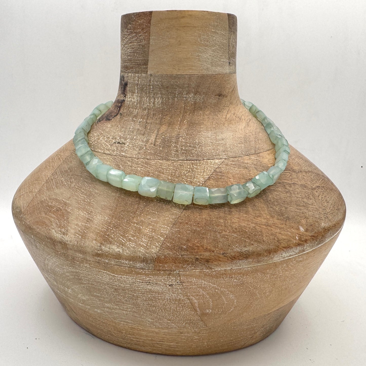 Necklace: Choker Blue Chalcedony with Chunky Brass