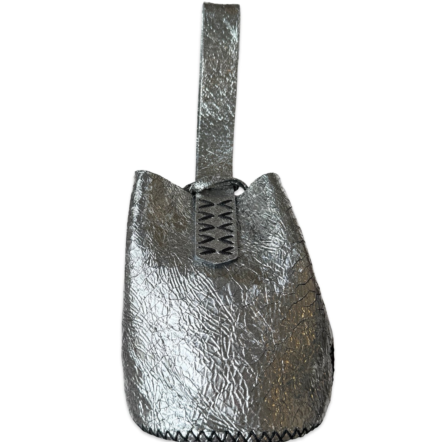 Volta Atelier Navigli Bag in Silver Foil with Black Stitching
