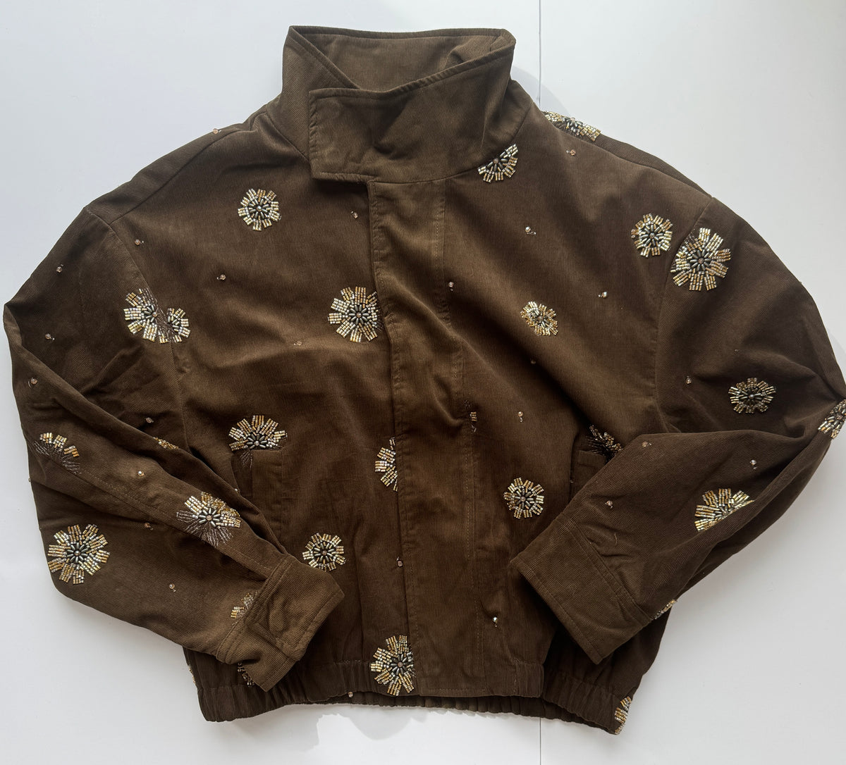 LINE AND DOT Embellished Brown Corduroy Jacket