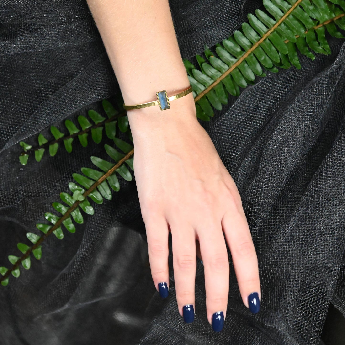 Thin Brass Cuff w/ Labradorite