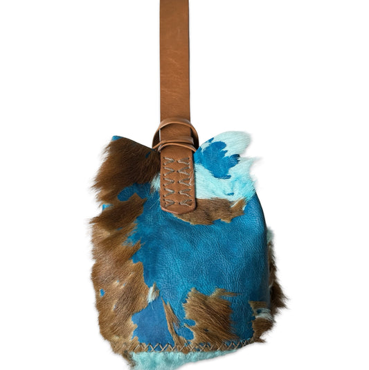 Volta Atelier Navigli Bag in Blues and Brown Upcycled Cowhide