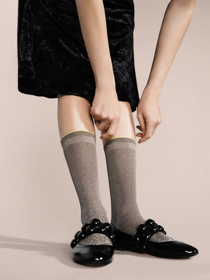 Hansel From Basel Lumiesta Lettuce Cuff Crew Socks in Pewter