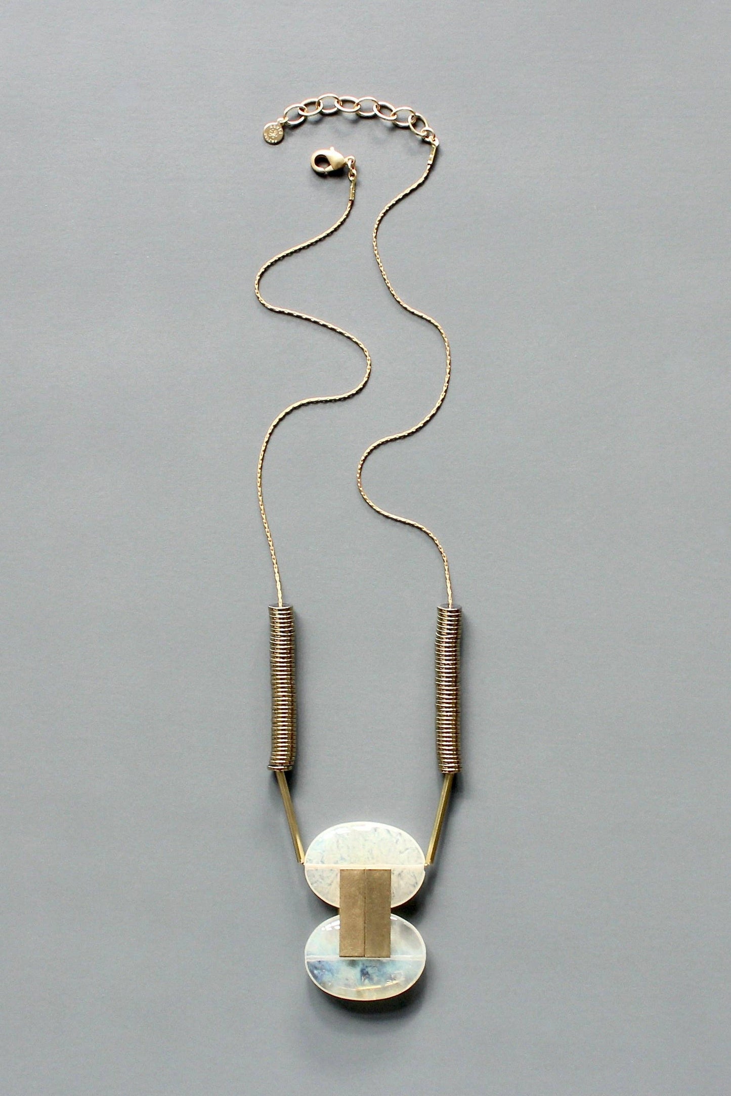 Quartz and gold hematite geometric necklace