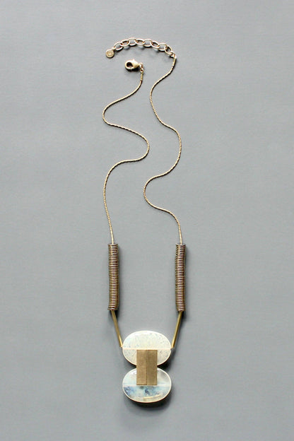 Quartz and gold hematite geometric necklace